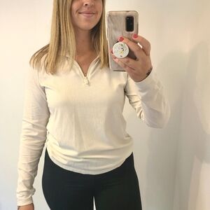 FLEX Ivory Cream Textured Quarter-Zip Long Sleeve Top Women's